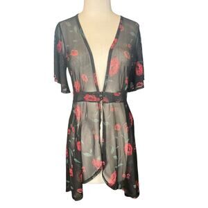 Festival Vintage Y2K Whisper Sheer Floral Kimono Duster Top Size M Fairy Goth